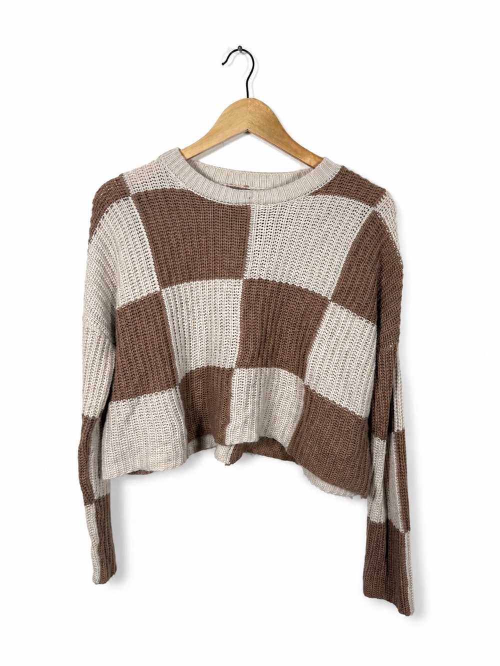 Moon & Madison Colorblock Cropped Chunky Knit Sweater Size Small